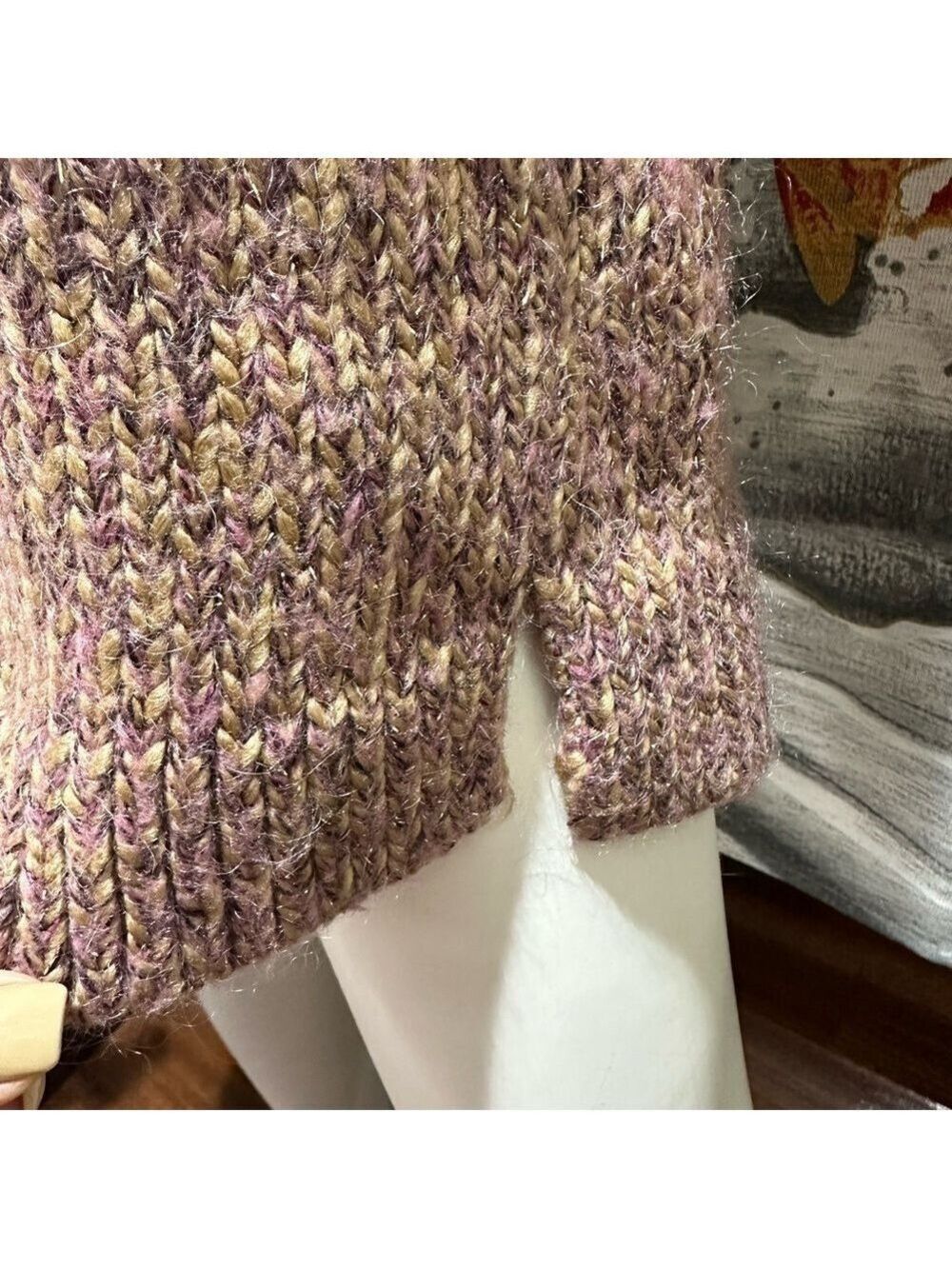 Tommy Hilfiger Gold Thread Mohair Sweater Shimmer Knit Winter Women’s L Heavy - Picture 5 of 16